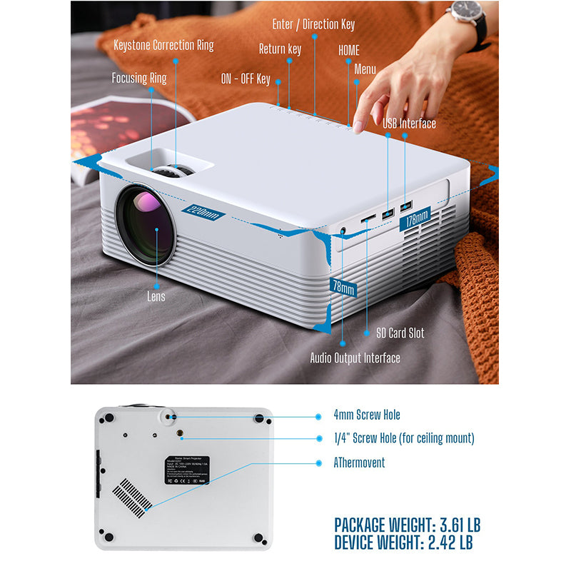 Jeemak P200 Video Projector Android WiFi Bluetooth Projector（Only available in the US）