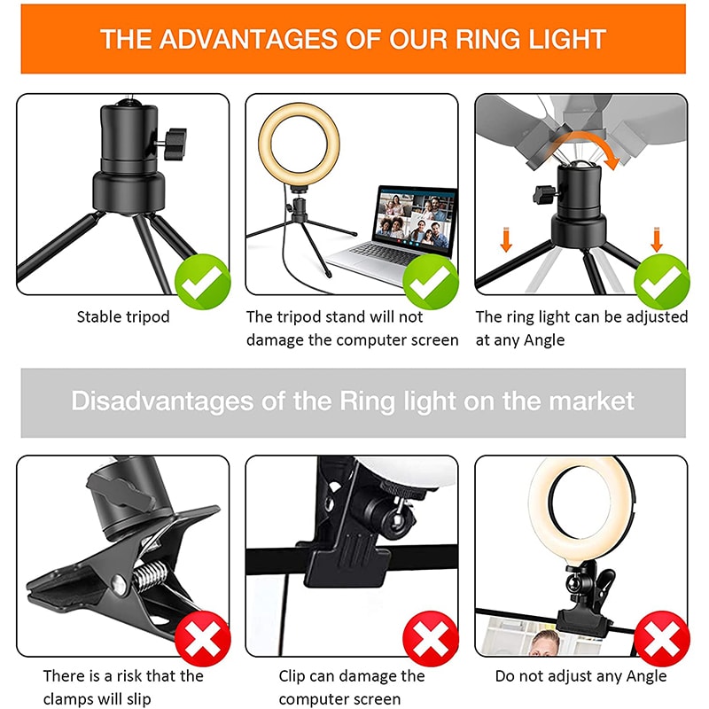 Jeemak PC46 6-Inch Selfie Ring Light with Stand