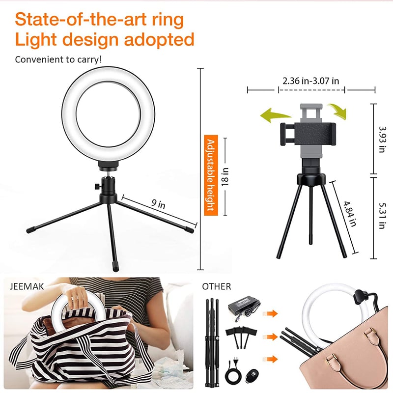Jeemak PC46 6-Inch Selfie Ring Light with Stand
