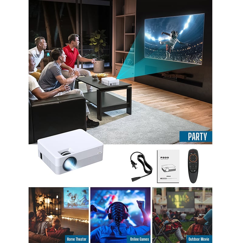 Jeemak P200 Video Projector Android WiFi Bluetooth Projector（Only available in the US）